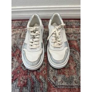 Cole Haan Grand Crosscourt White Leather Silver Metallic Sneakers Womens 7.5 B
